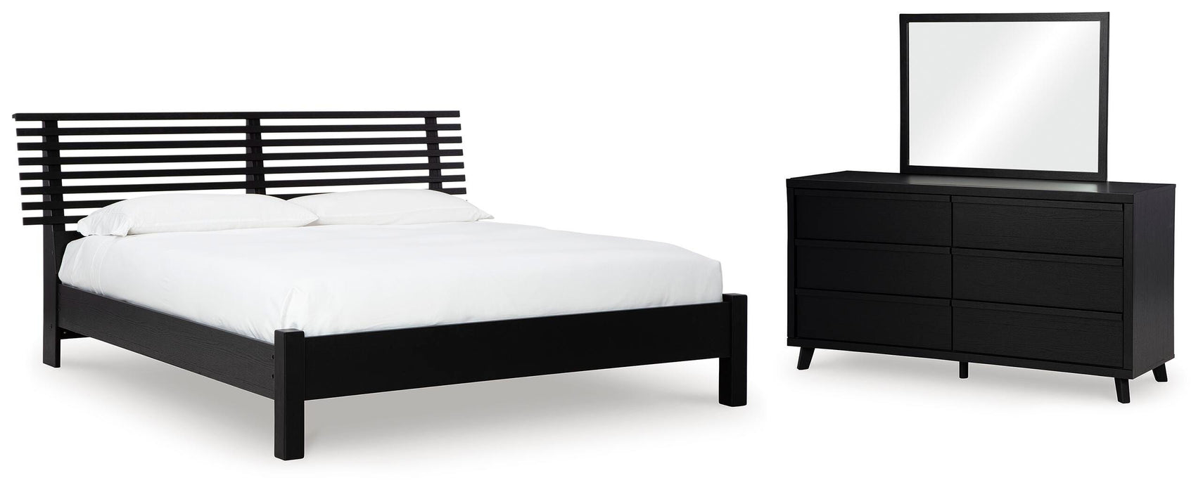 Danziar Black Danziar Queen Slat Panel Bed, Dresser and Mirror