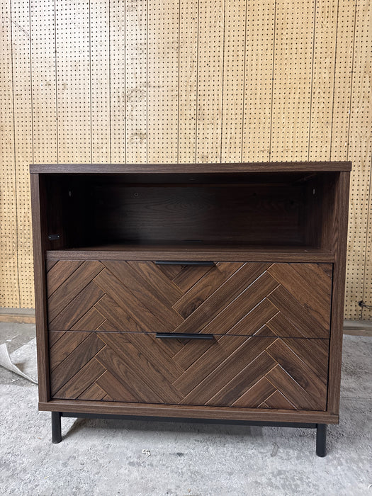 Better Homes & Gardens Wyatt Geo 2-Drawer Nightstand with USB, Walnut Finish - new