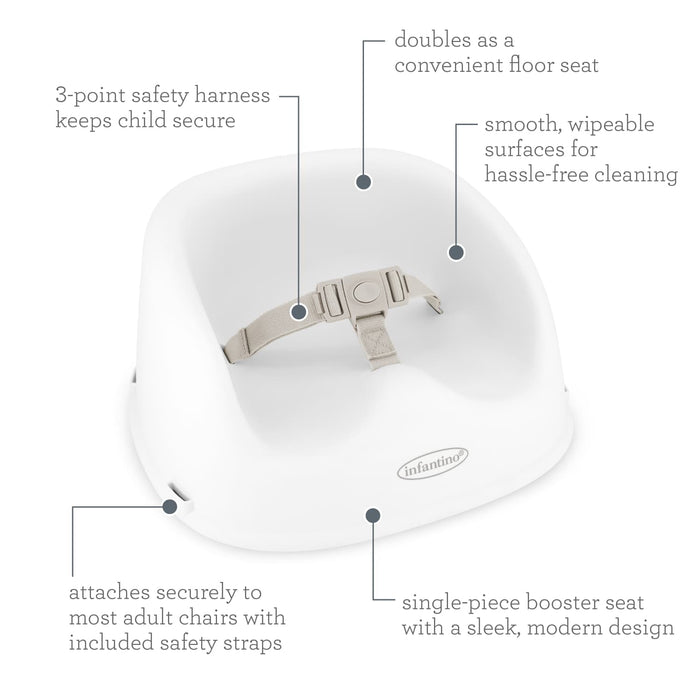 Infantino Simply Modern Booster Seat with 3-Point Safety Harness, Contoured Seat, and Easy-Clean Design for Babies and Toddlers - new