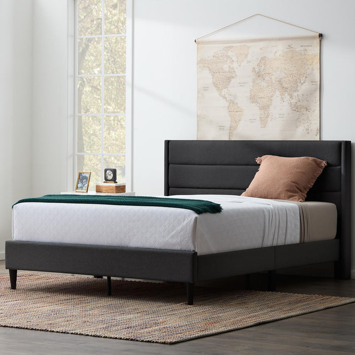 Rest Haven Renton Upholstered Channeled Platform Bed, King, Charcoal - new