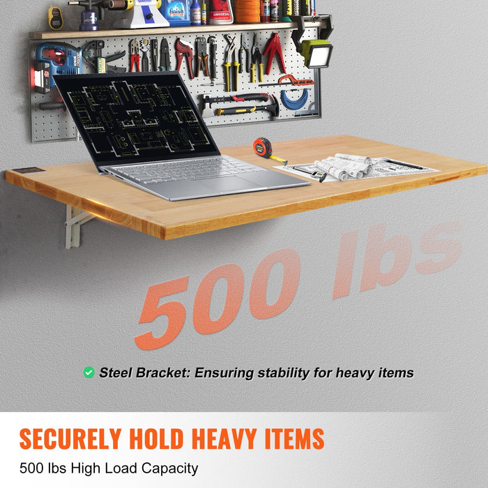 KFFKFF Wall-Attachable Collapsible Table, Dimensions 47.24" x 19.69", Wall-Hanging Drop Leaf Design, Wood Crafted Desk with Metal Support, Foldable Workstation for Compact Areas - open_box