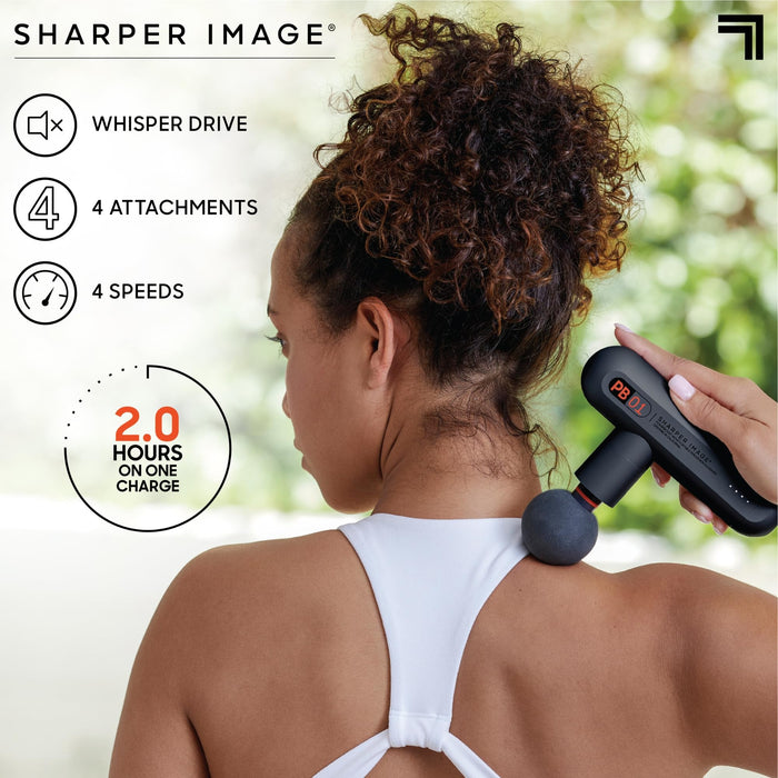 Sharper Image Powerboost Move - Portable Percussion Massage Gun with 4 Attachments, 4 Speeds| Lightweight Full Body Back & Shoulder Massager| Deep Tissue Muscle Recovery, Pain Relief & Soren