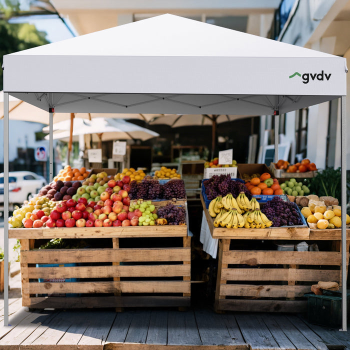 GVDV 10 ft x 10 ft Easy Pop up Outdoor Canopy Tent, Straight Legs Instant Canopy for Outside with Carrying Bag, White