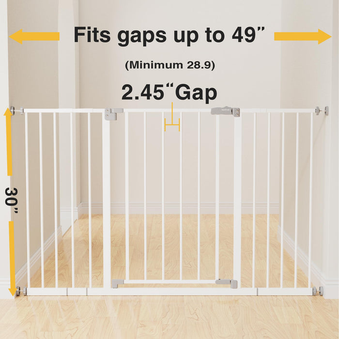 InnoTruth 28.9-49" Baby Gate for Stairs, 30" Tall Extra Wide Dog Gates for Doorways One-Hand Opening, Easy Walk Thru Dual Lock Dog Gates for The House, Hallways, Bedrooms, Easy Install Kid G