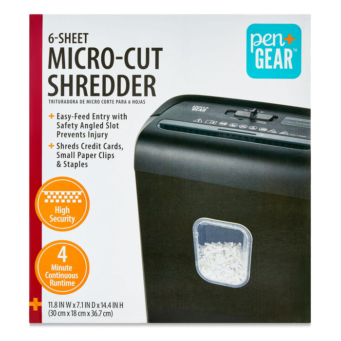 Pen+Gear 6-Sheet Micro-cut Paper/Credit Card Shredder with 3.4 Gallon Bin, Black,Home and Office use - used_good