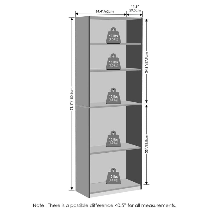 Furinno Reed 5-Tier Multipurpose Adjustable Shelf Clothing & Closet Storage Organization, White - open_box