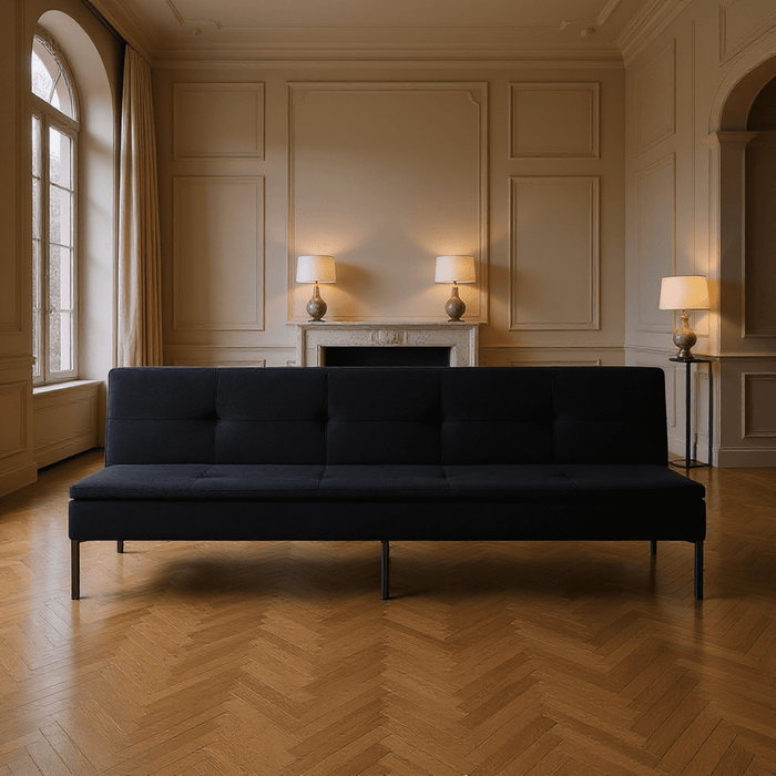 Gewnee 69.7" Modern Convertible Polyester Futon Sofa Bed, Sleeper with Adjustable Backrest for Living Room, Small Spaces(Black) - new