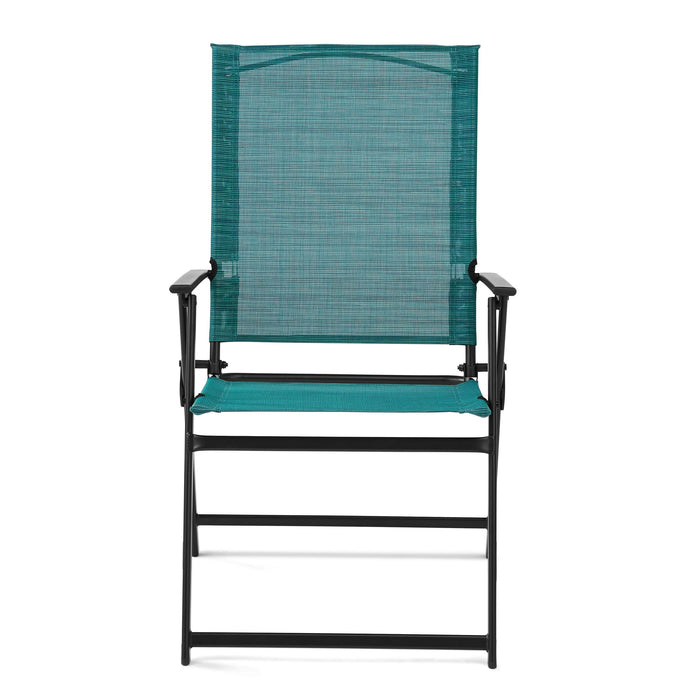 Mainstays Greyson Steel and Sling Folding Outdoor Patio Armchair - 2 Pack, Teal - new