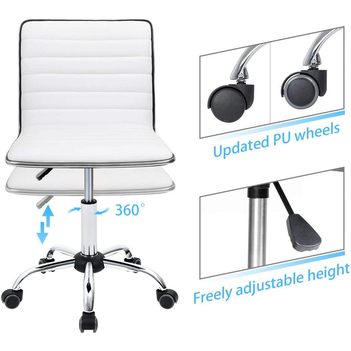 Homall Mid Back Task Chair,Low Back Leather Swivel Office Chair,Computer Desk Chair Retro with Armless Ribbed (White) - new