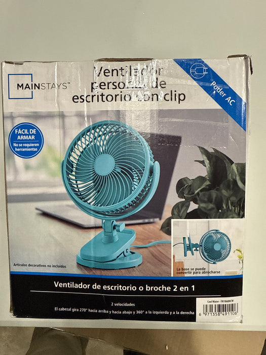 Mainstays 6-inch New Desktop or Clip-on AC Electric Personal Indoor Fan with 2 Speeds, Cool Water - new