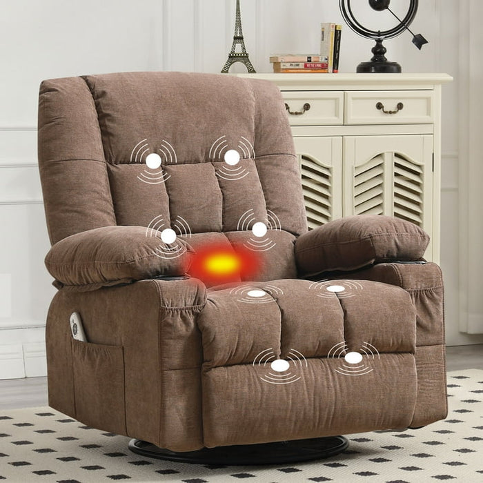 JONPONY Massage Swivel Rocker Recliner Chair with Vibration Massage and Heat Ergonomic Lounge Chair for Living Room with Rocking Function and Side Pocket, 2 Cup Holders, USB Charge Port,Brown - new