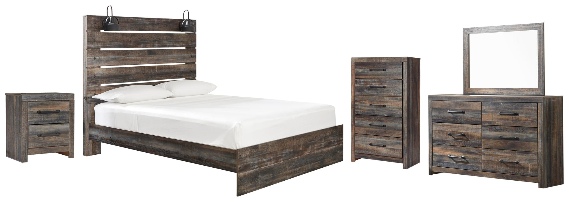 Drystan Multi Drystan Queen Panel Bed with Mirrored Dresser, Chest and Nightstand