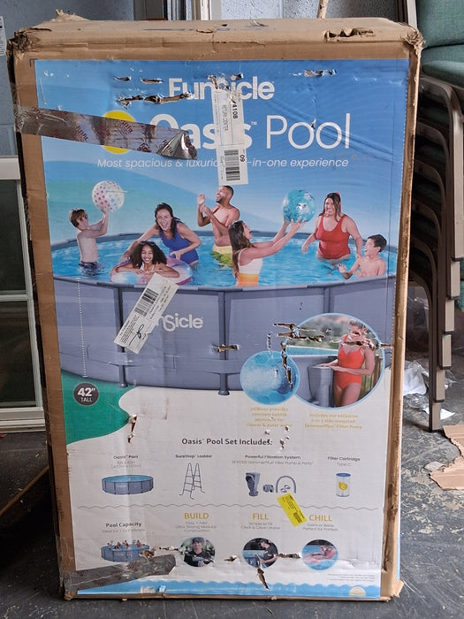 Funsicle 14 ft Oasis Round Above Ground Metal Frame Swimming Pool, Includes SkimmerPlus Pump, Age 6 & up - new