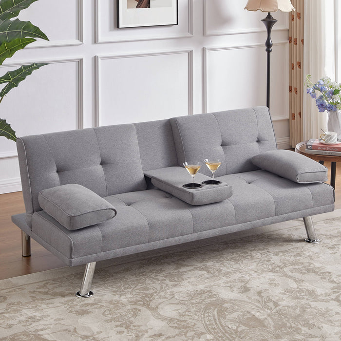 GJQ Convertible Futon Sofa Bed, Modern Folding Sofa Couch for Living Room Adult(Linen,Light Grey) - new