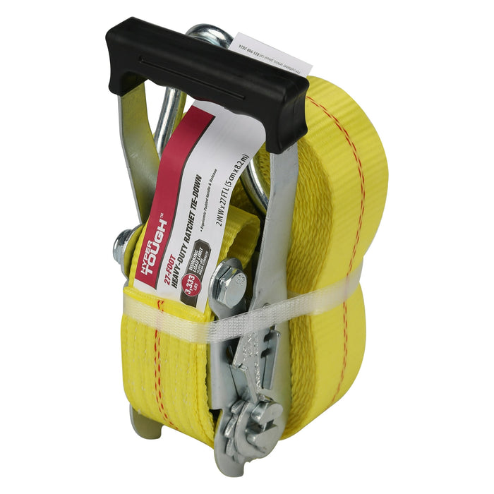 Hyper Tough Brand 2”x27" Tie down Straps with over Size Ratchet Handle 3333lbs, Work Load with DJ-Hooks Single Pack - new