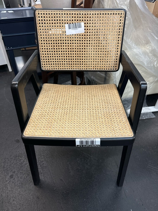 Wood Framed Woven Panel Dining Chair Black (KD) - Threshold: Polyester Upholstery, Stained Wood Legs - new
