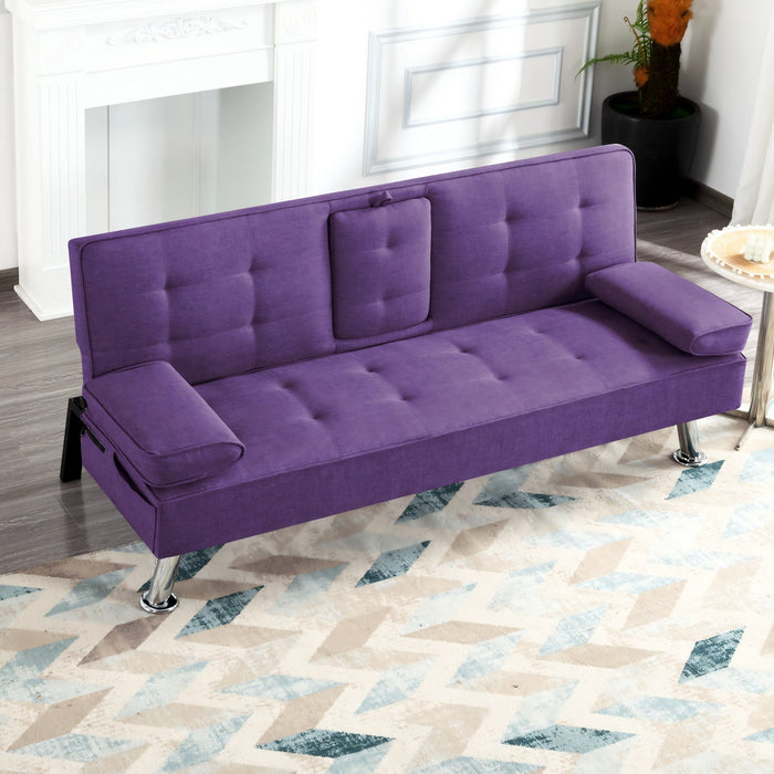Gewnee Futon Sleeper Sofa Bed Modern Polyester Couch Convertible Folding Recliner Furniture with 2 Cup Holders for Guest Room,Living Room.Purple - used_good