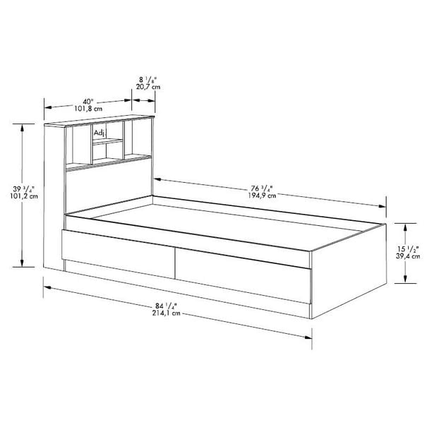 Your Zone Storage Bed with Bookcase Headboard, Twin, Bourbon Finish - open_box