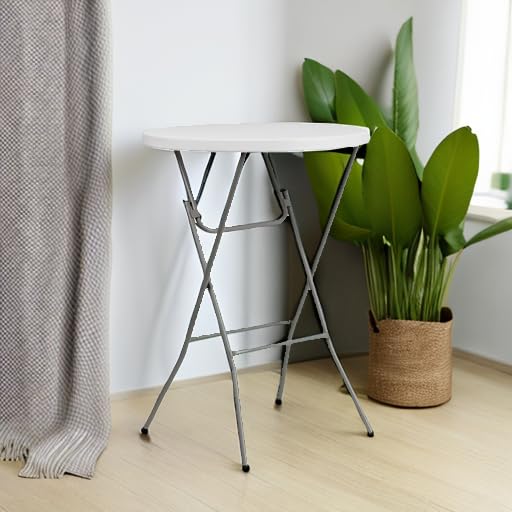 Flash Furniture Elon 2.6-Foot Round Granite White Plastic Bar Height Folding Table, Set of 1 - open_box