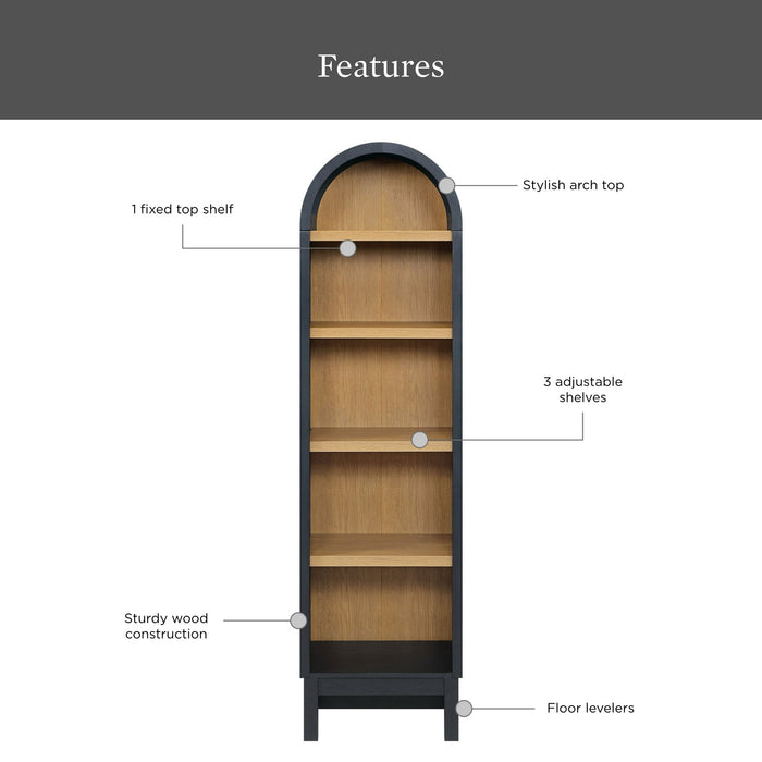 Better Homes & Gardens Juliet Narrow Arch Bookcase, Rich Black and Light Honey - new