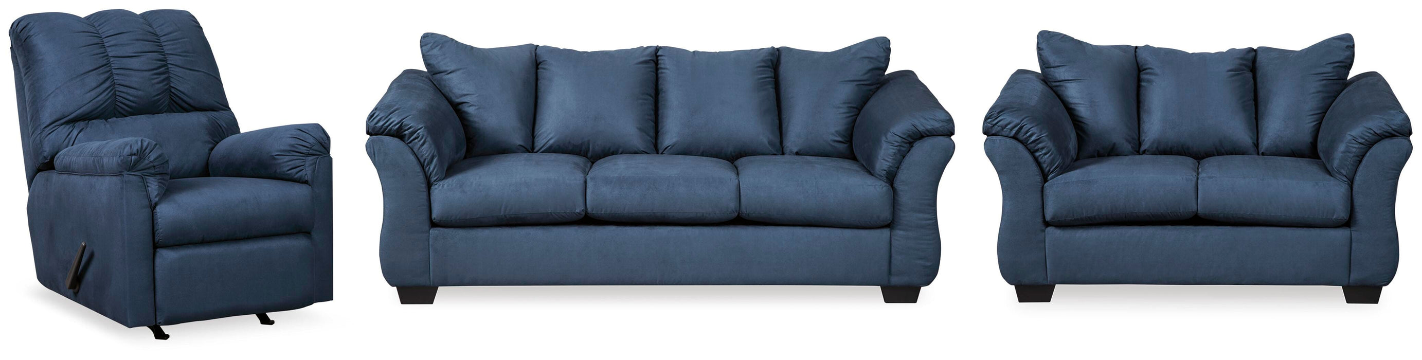 Darcy Blue Darcy Sofa, Loveseat and Recliner