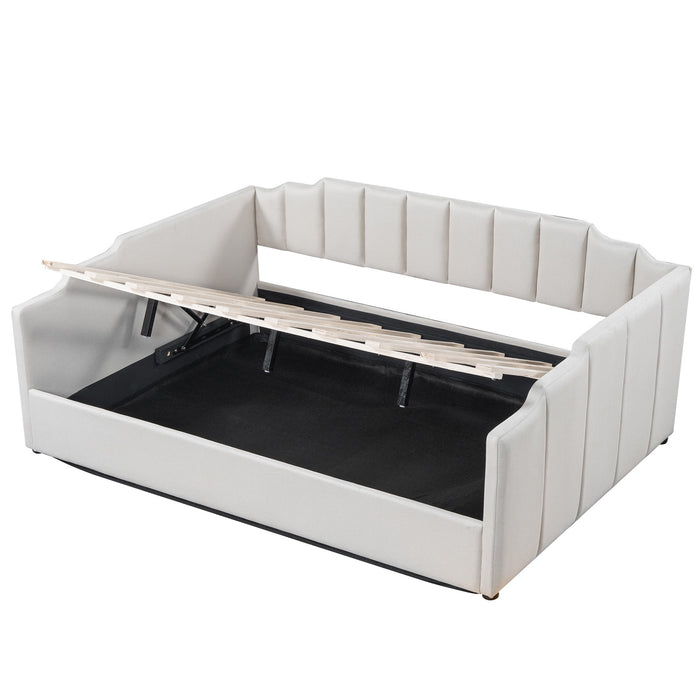 Euroco Modern Upholstered Full Size Daybed, Lift up Storage Bed for Kids Teens, White - open_box