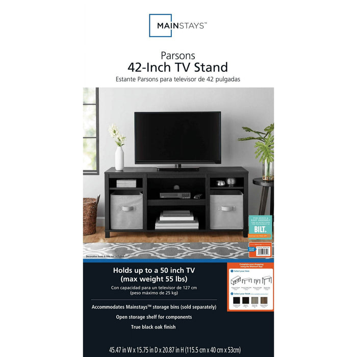 Mainstays Parsons TV Stand for TVs up to 50", Black Oak - new