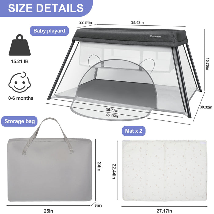 Vomeast Travel Crib, Baby Bassinet Portable Crib, Baby Playard Foldable with Baby Mattress, Gray - new