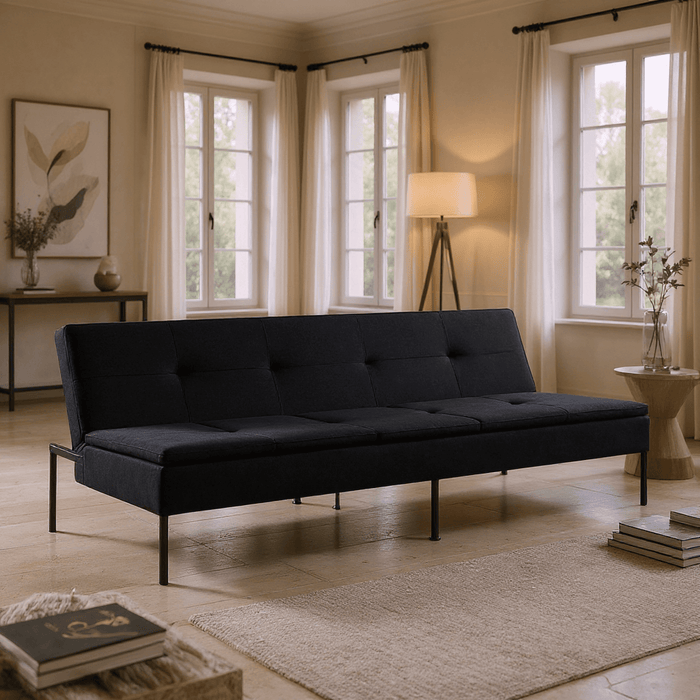 Gewnee 69.7" Modern Convertible Polyester Futon Sofa Bed, Sleeper with Adjustable Backrest for Living Room, Small Spaces(Black) - new