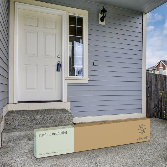 Zinus Mia 38" Metal Platform Bed Frame with Headboard, Queen - new