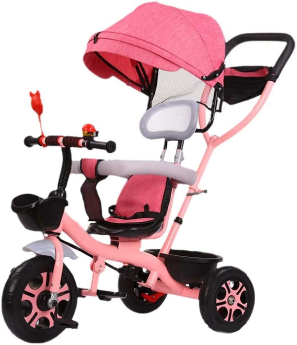 Reversible seat Toddler Stroller for 1.5-5 Years Old,Children Push Stroller pram with Canopy and guardrail,Toddler trikes with Double Rear Wheel Brakes,Pedal Tricycle with Titanium Wheel (Pink titani - new