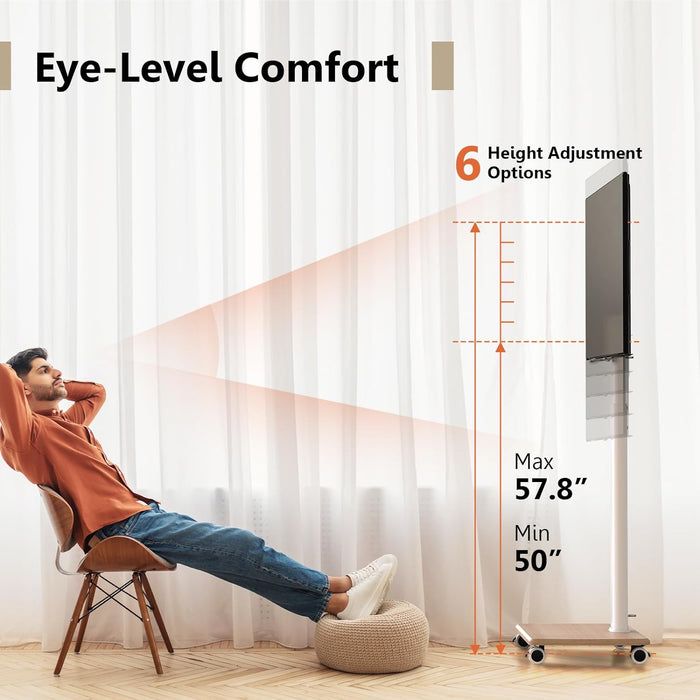 FITUEYES Rolling TV Stand for 32 to 65 70 Inch TVs, Portable Mobile TV Cart on Wheels, Tall Universal TV Floor Stands with Swivel Mount, Fit Corner, Bedroom, Living Room, Small Dorm (White) - Brand New
