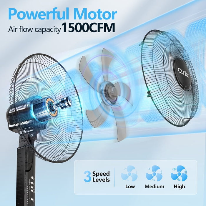 16" Pedestal Fan with Remote, 3-Speed Oscillating Fan, Adjustable Height and Tilt, 40"- 46" Electric Cooling Portable Fan for Home Office Bedroom Use - new