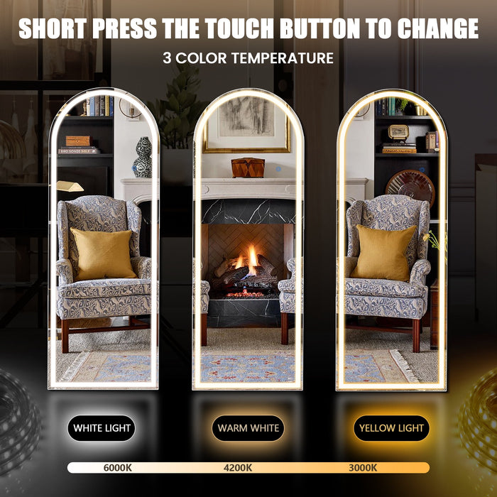 CONCETTA 71"x 26" Arched Full Length LED Floor Mirror , 3 Light Modes for Bedroom and Cloakroom - new