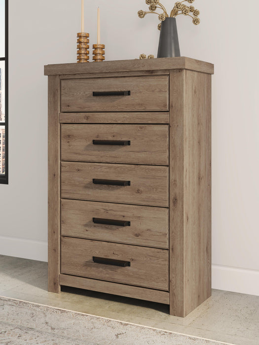 Garistyn Light Brown Five Drawer Chest