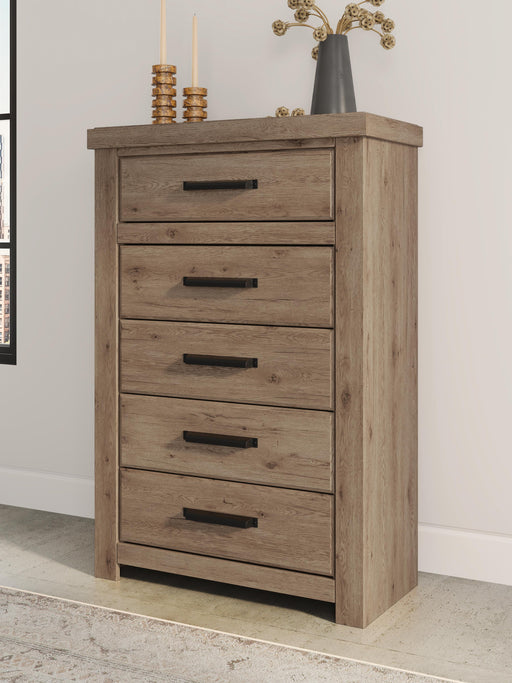 Garistyn Light Brown Five Drawer Chest