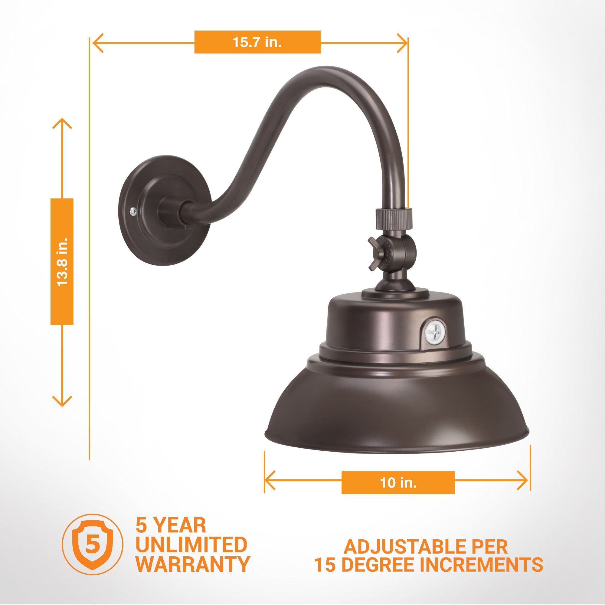 10in. Bronze Gooseneck Barn Light LED Fixture for Indoor/Outdoor Use - Photocell Included - Swivel Head - 25W - 2000lm - Energy Star Rated - ETL Listed - Sign Lighting - 3000K (Warm White) - open_box