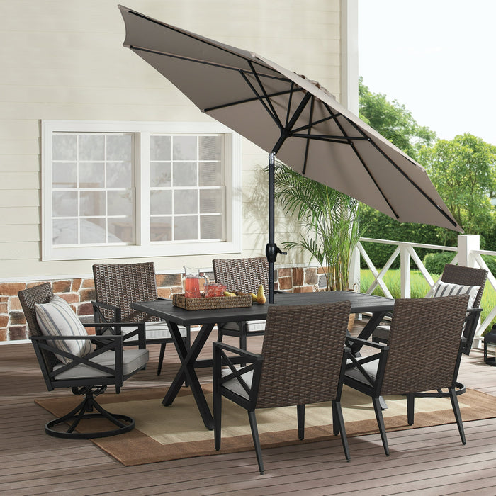 Mainstays 9ft Tan Round Outdoor Tilting Market Patio Umbrella with Crank - new