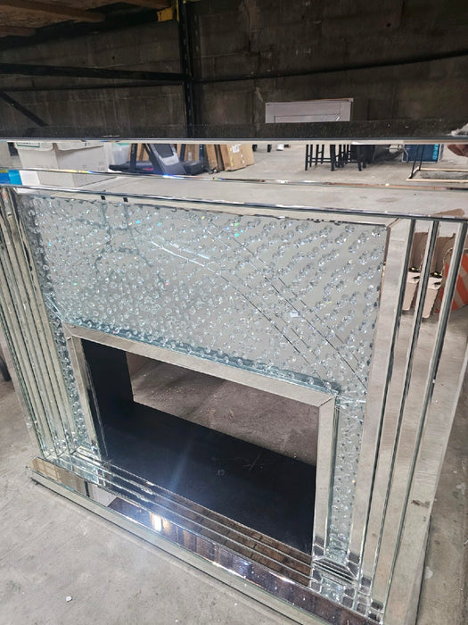 ACME Nysa Fireplace - - Mirrored & Faux Crystals - Cracked Glass on Multiple Places - display_model