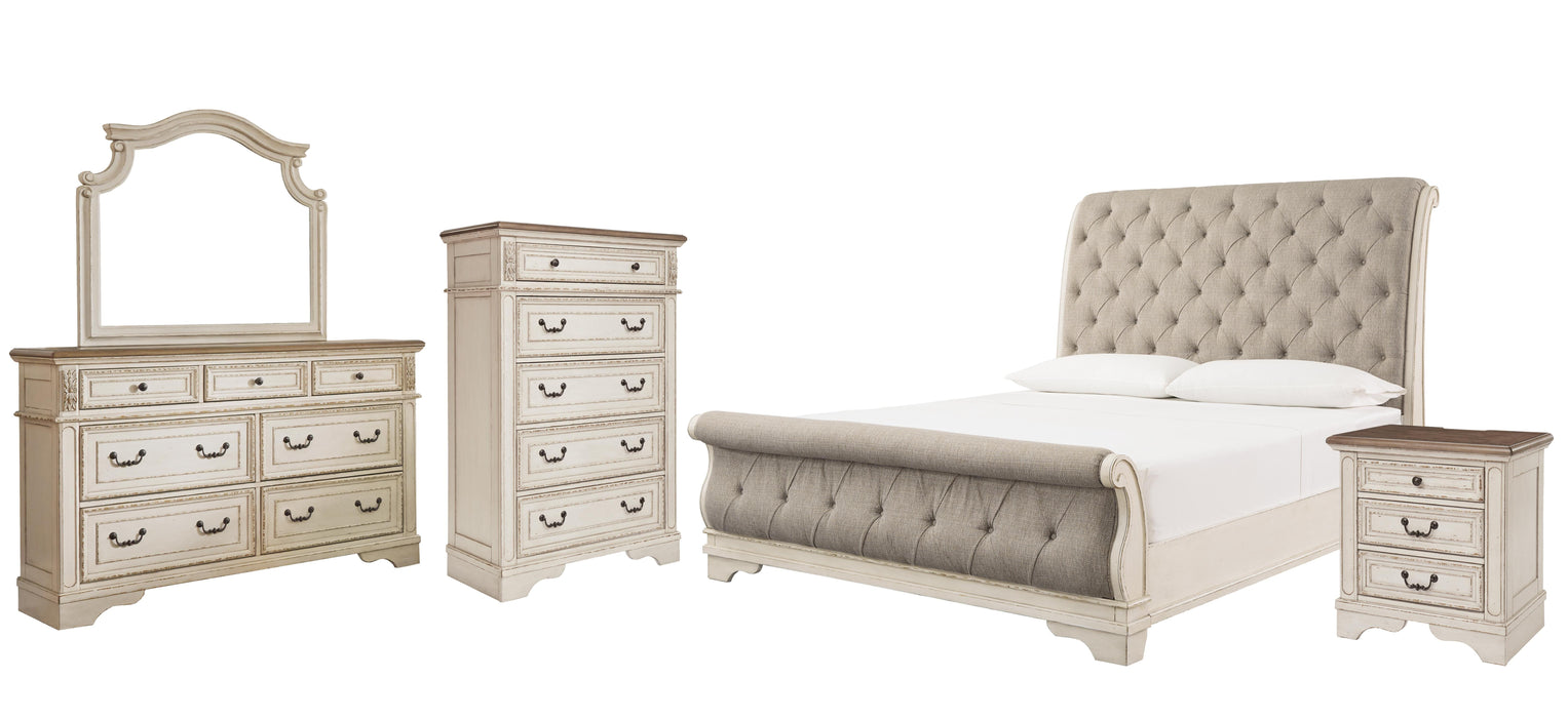 Realyn Chipped White Sleigh Bedroom Collection