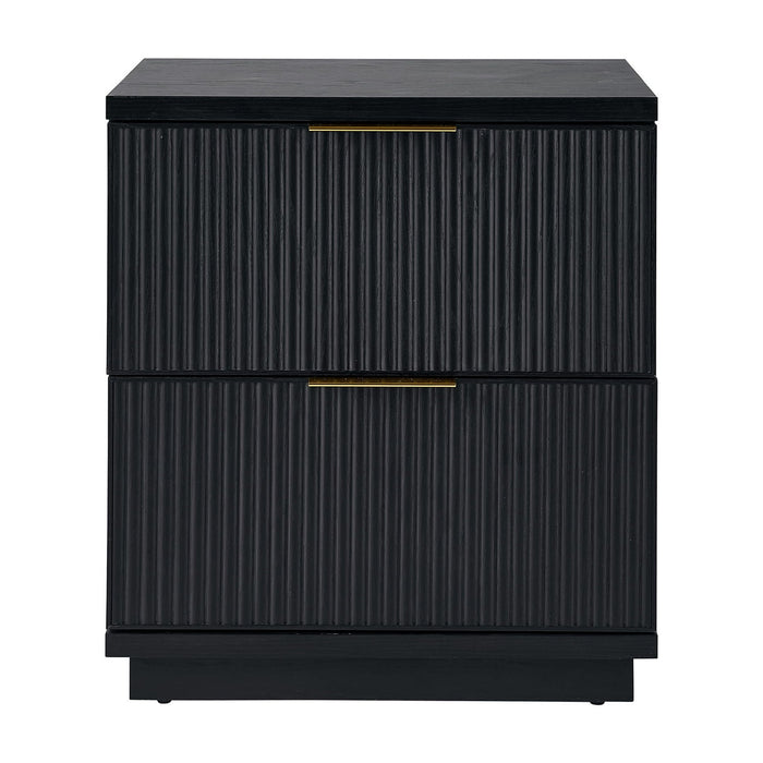 Better Homes & Gardens Lillian Fluted 2-Drawer Nightstand with USB, Black Wood Finish - new