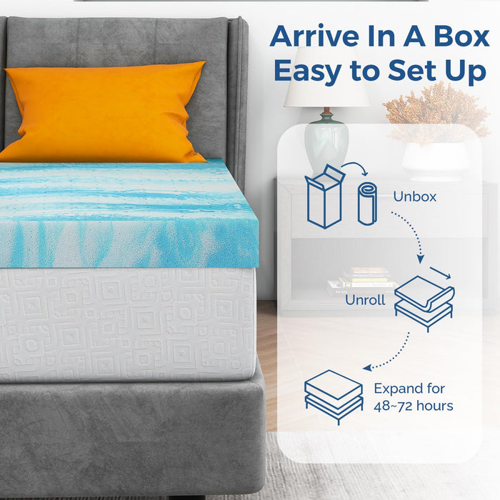 Mattress Topper Twin, 2 Inch Gel Memory Foam Bed Topper for Twin Size Bed, CertiPUR-US Certified, Blue -
