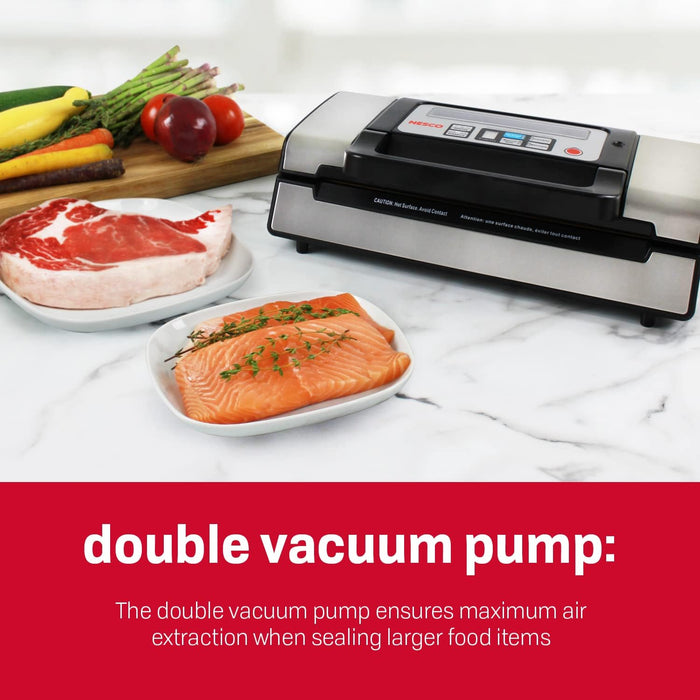 Nesco Deluxe Food VS-12 Vacuum Sealer, 130 Watts, Kit Bags & Viewing Lid, Compact, Silver - new