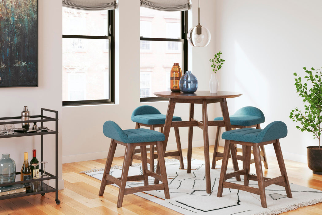 Lyncott Blue/Brown Lyncott Counter Height Dining Table and 4 Barstools