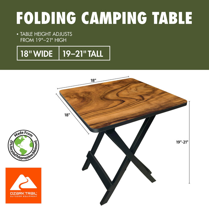 Ozark Trail 19-inch Plastic Folding Outdoor Camp Side Table, Burl Wood Print - new