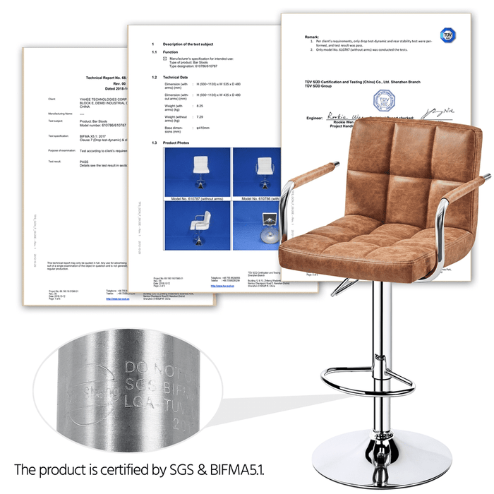 Alden Design Adjustable Swivel Bar Stools Modern Faux Leather Bar Chair Set of 2, Retro Brown - new