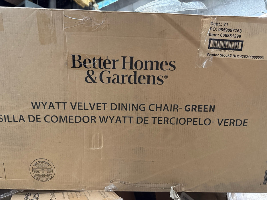 Better Homes & Gardens Wyatt Velvet Dining Chairs, Olive, 2 Pack - new