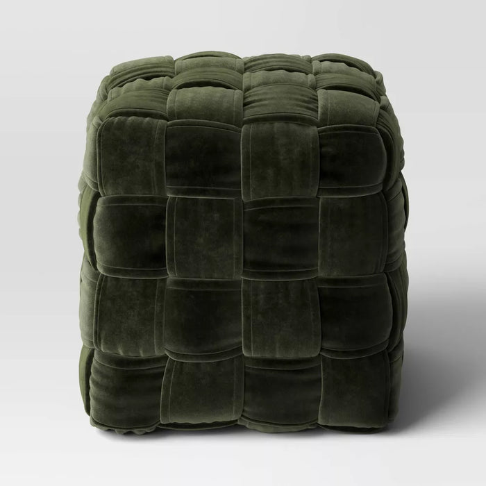 Square Woven Pouf Ottoman Green Velvet - Threshold - new