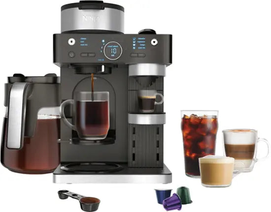 Ninja - Espresso & Coffee Barista System, Single Serve & Nespresso, with 12-Cup Carafe, 4 Styles with Ristretto - Black - use_like_new