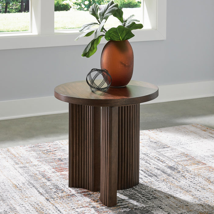 Korestone Dark Brown Round End Table